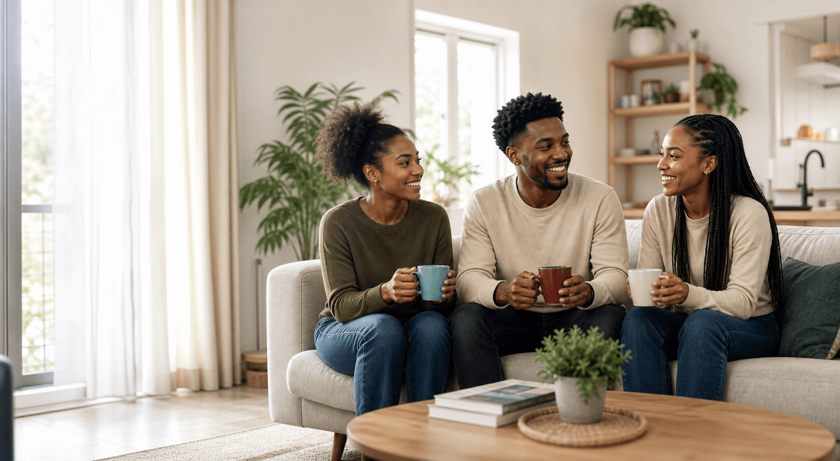 Compatible roommates relaxing together in a shared home